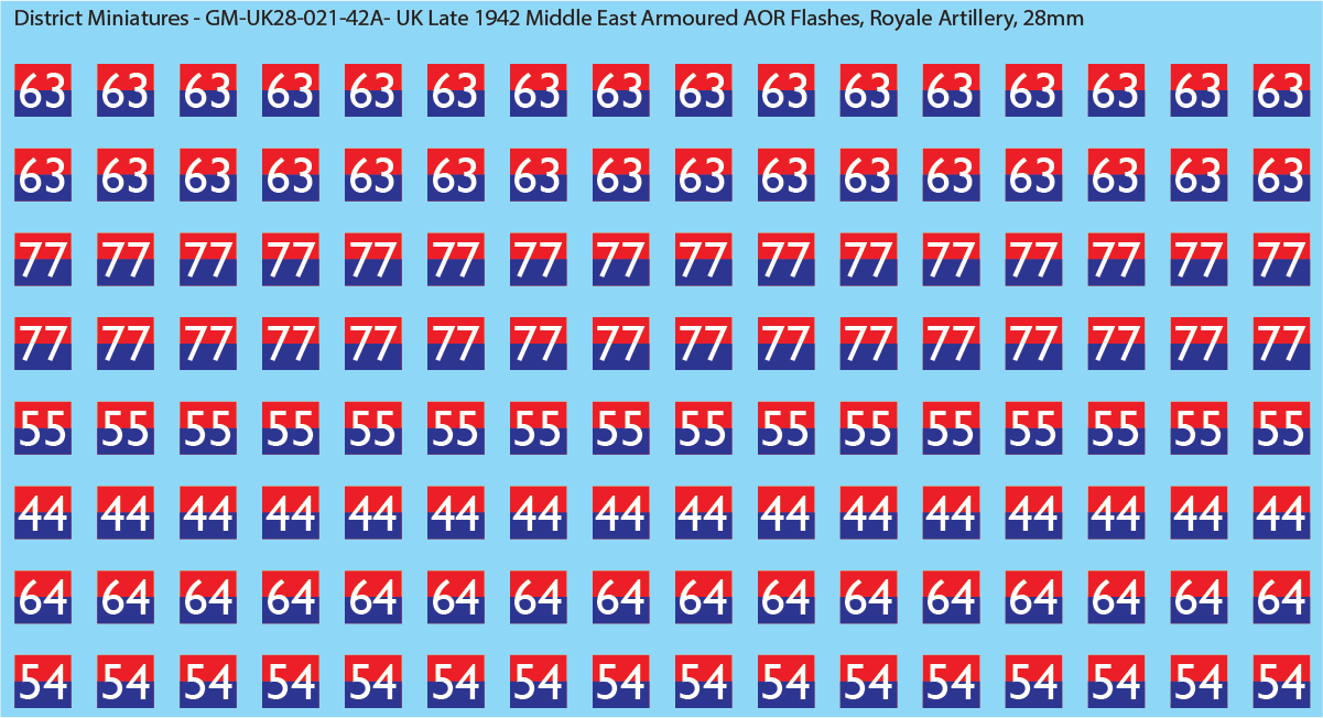 WW2 British - UK Late 1942 Middle East Armor AOR Flashes (Multiple Options), 28mm Decals