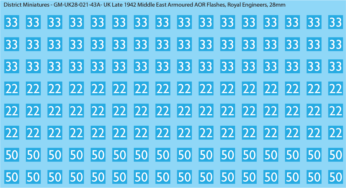 WW2 British - UK Late 1942 Middle East Armor AOR Flashes (Multiple Options), 28mm Decals