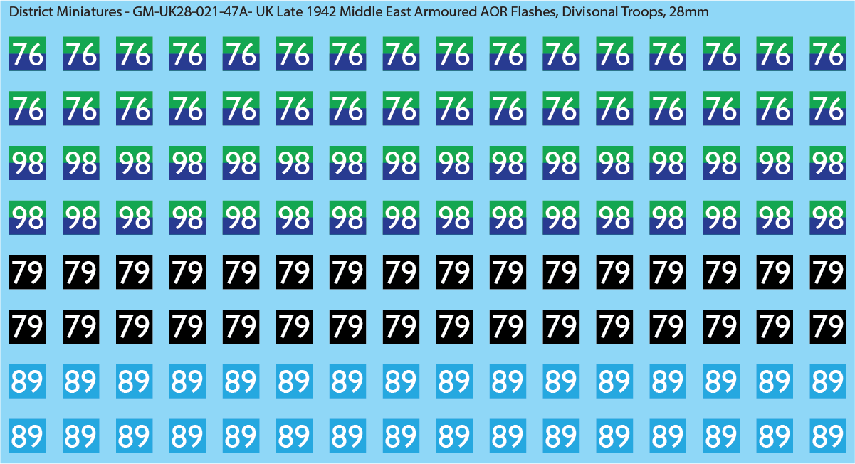 WW2 British - UK Late 1942 Middle East Armor AOR Flashes (Multiple Options), 28mm Decals