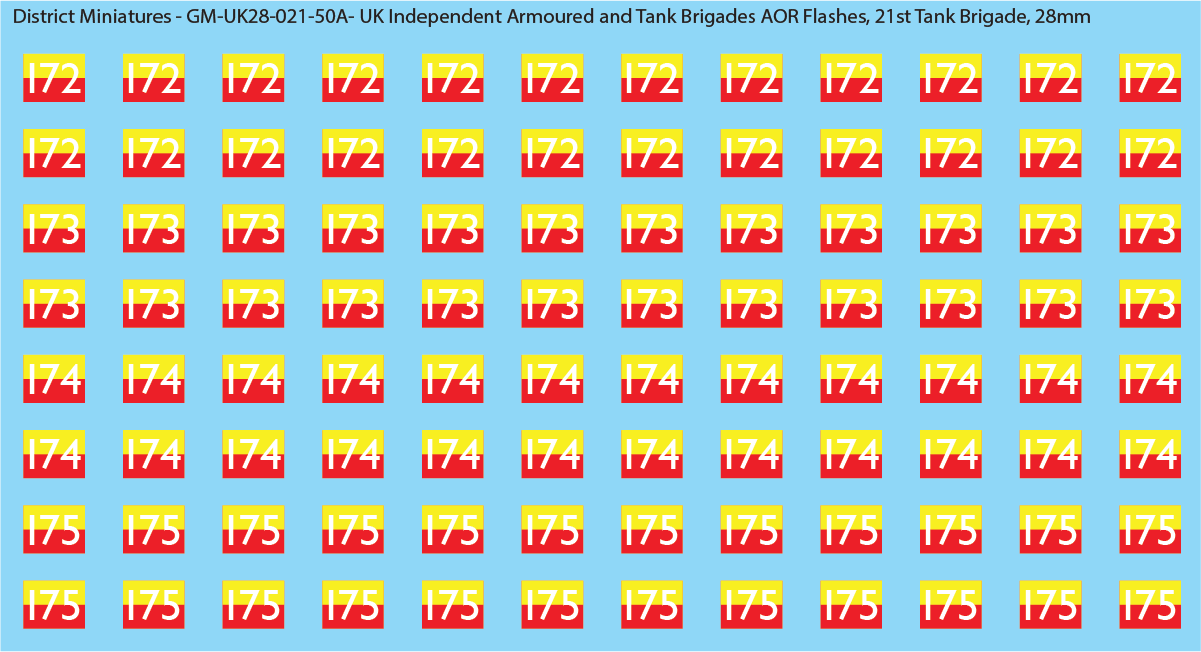 WW2 British - UK Independent Armoured and Tank Brigades AOR Flashes (Multiple Options), 28mm Decals