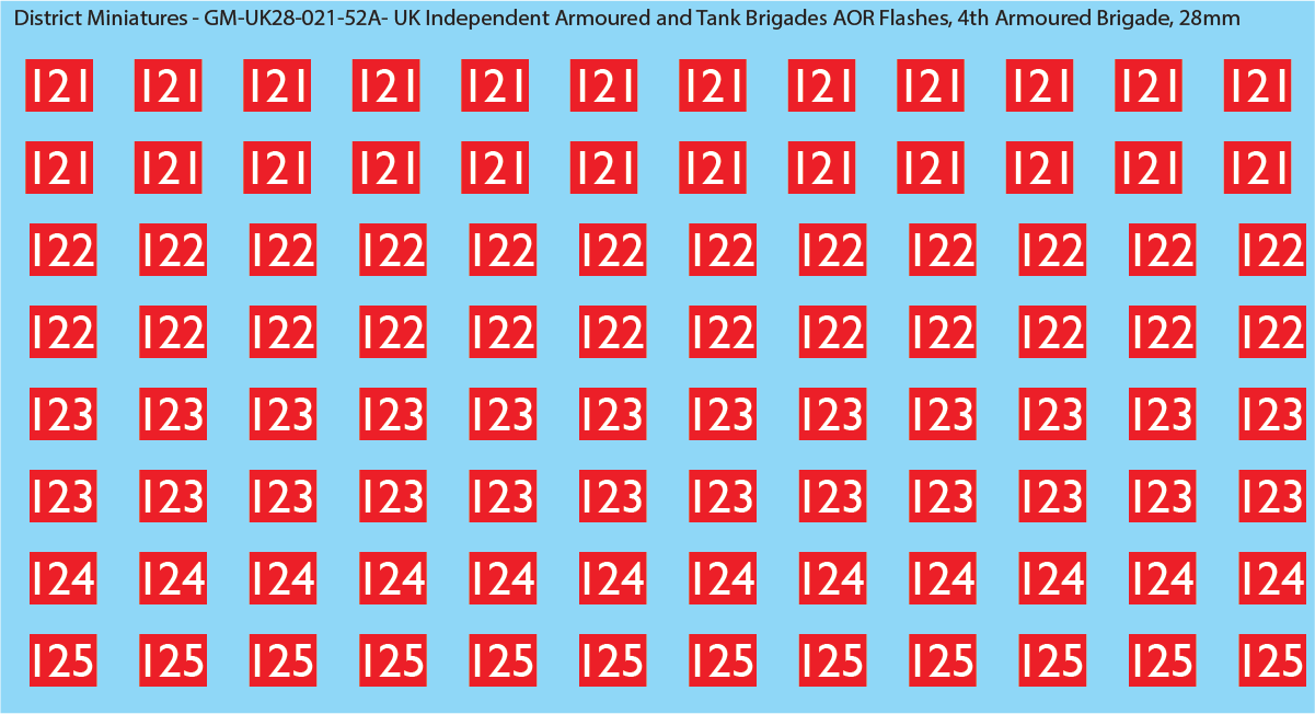 WW2 British - UK Independent Armoured and Tank Brigades AOR Flashes (Multiple Options), 28mm Decals