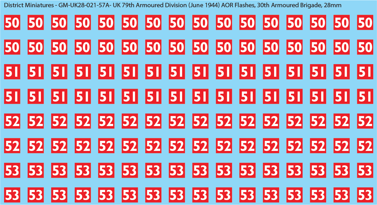 WW2 British - UK 79th Armoured Division (June 1944) AOR Flashes (Multiple Options), 28mm Decals