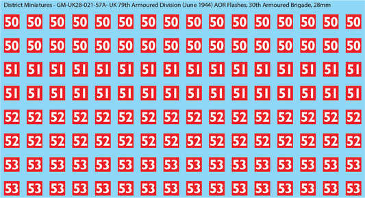 WW2 British - UK 79th Armoured Division (June 1944) AOR Flashes (Multiple Options), 28mm Decals