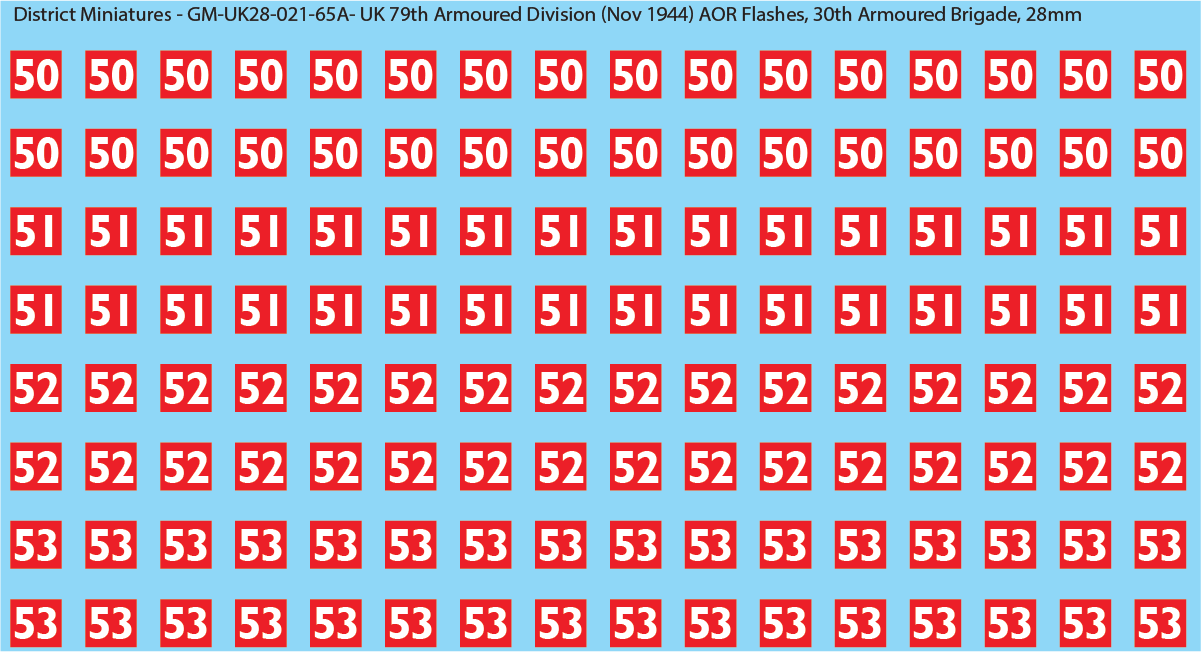 WW2 British - UK 79th Armoured Division (Nov 1944) AOR Flashes (Multiple Options), 28mm Decals