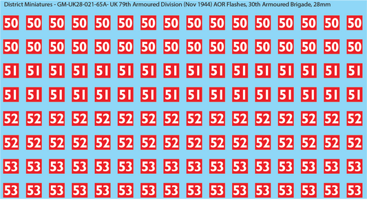 WW2 British - UK 79th Armoured Division (Nov 1944) AOR Flashes (Multiple Options), 28mm Decals