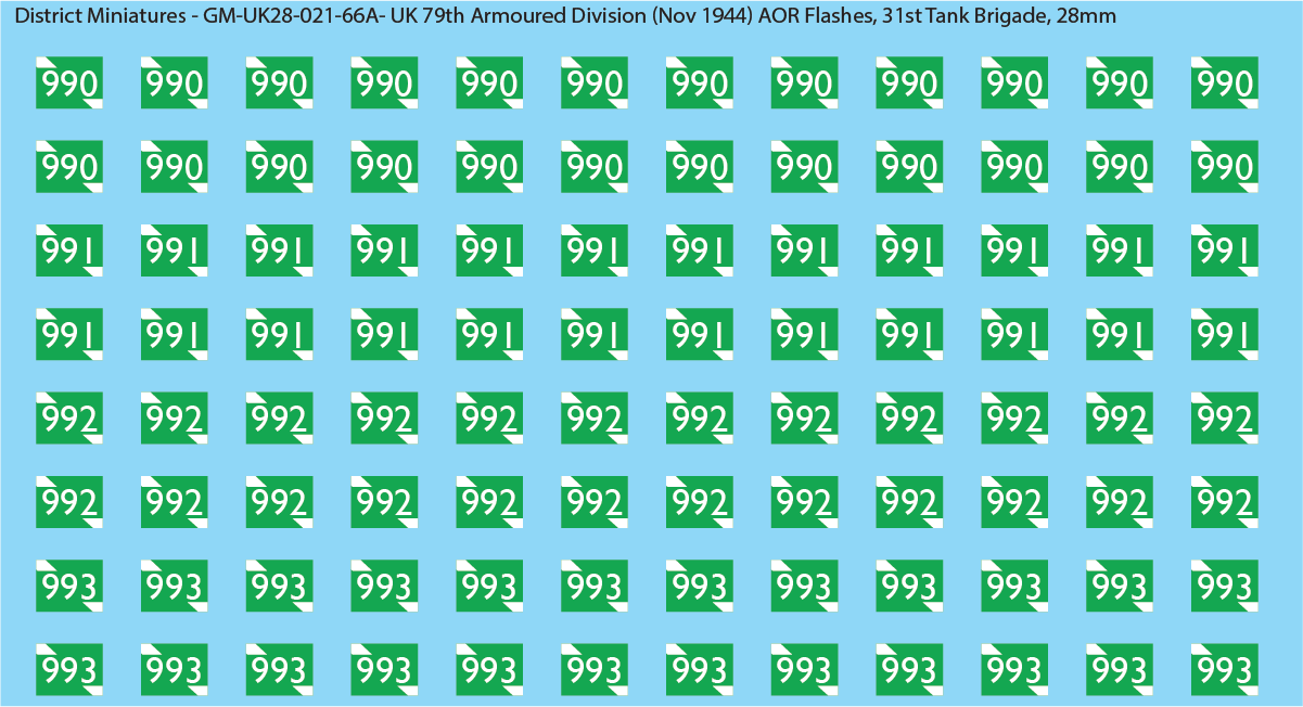 WW2 British - UK 79th Armoured Division (Nov 1944) AOR Flashes (Multiple Options), 28mm Decals