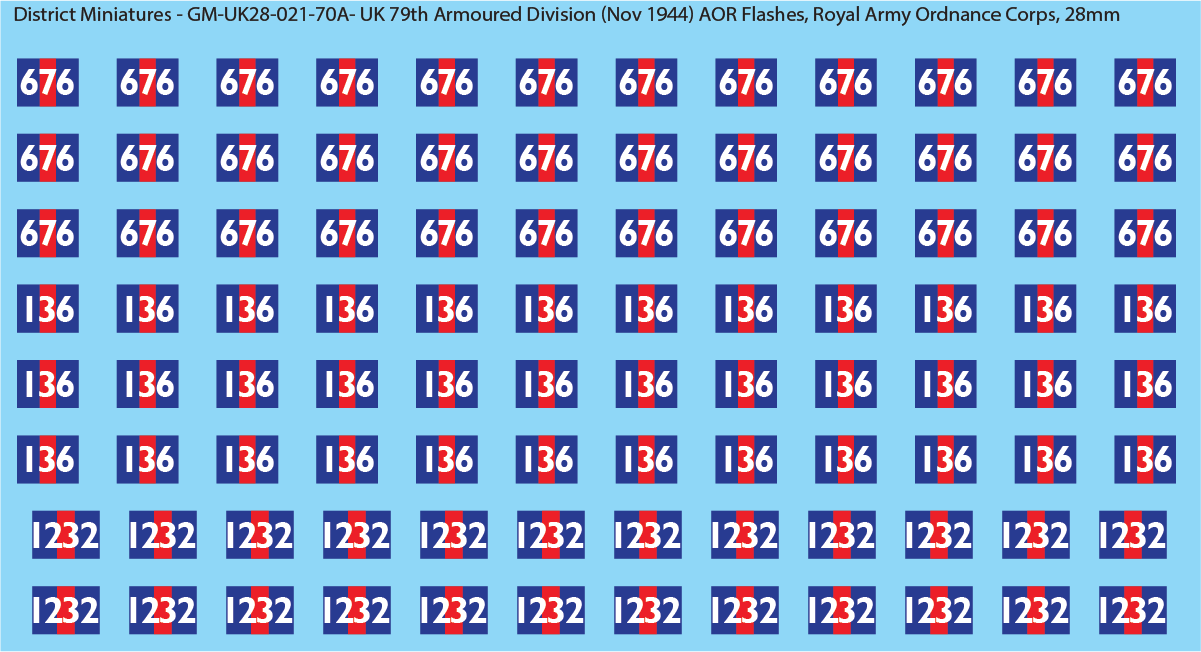 WW2 British - UK 79th Armoured Division (Nov 1944) AOR Flashes (Multiple Options), 28mm Decals