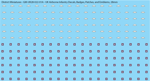 WW2 British - UK Airborne Infantry Decals, Badges, Patches and Emblems, 28mm Decals