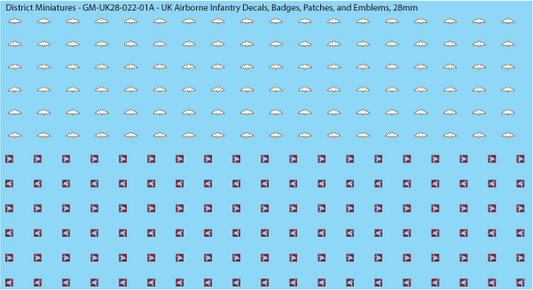 WW2 British - UK Airborne Infantry Decals, Badges, Patches and Emblems, 28mm Decals