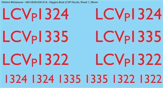 WW2 UK Higgins Boat LCVP Decals, 28mm Decals