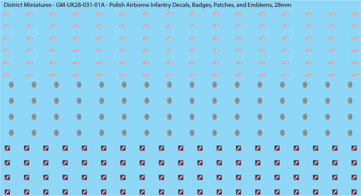 WW2 British - Polish Airborne Infantry Decals, Badges, Patches, and Emblems, 28mm Decals