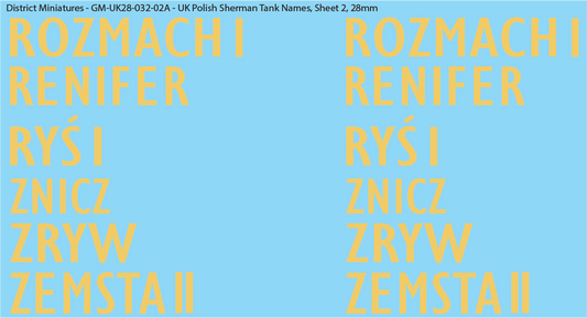 WW2 British - UK Polish Sherman Tank Names, 28mm Decals