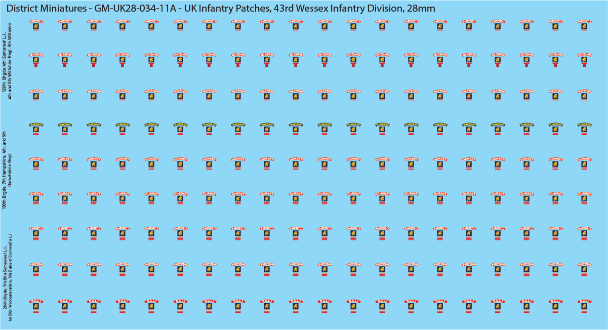 WW2 British - UK Infantry Patches (Multiple Options), 28mm Decals