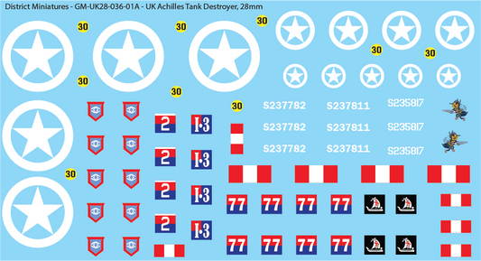 WW2 British - UK Achilles Tank Decals, 28mm Decals
