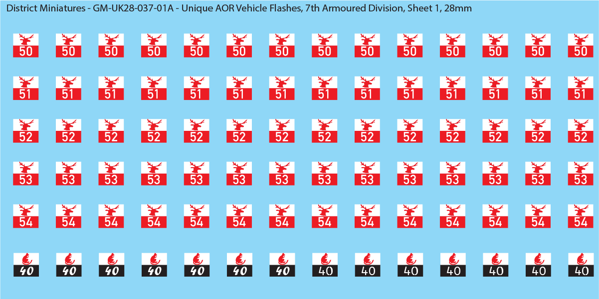 WW2 British - UK Unique AOR Flashes (Multiple Options), 28mm Decals
