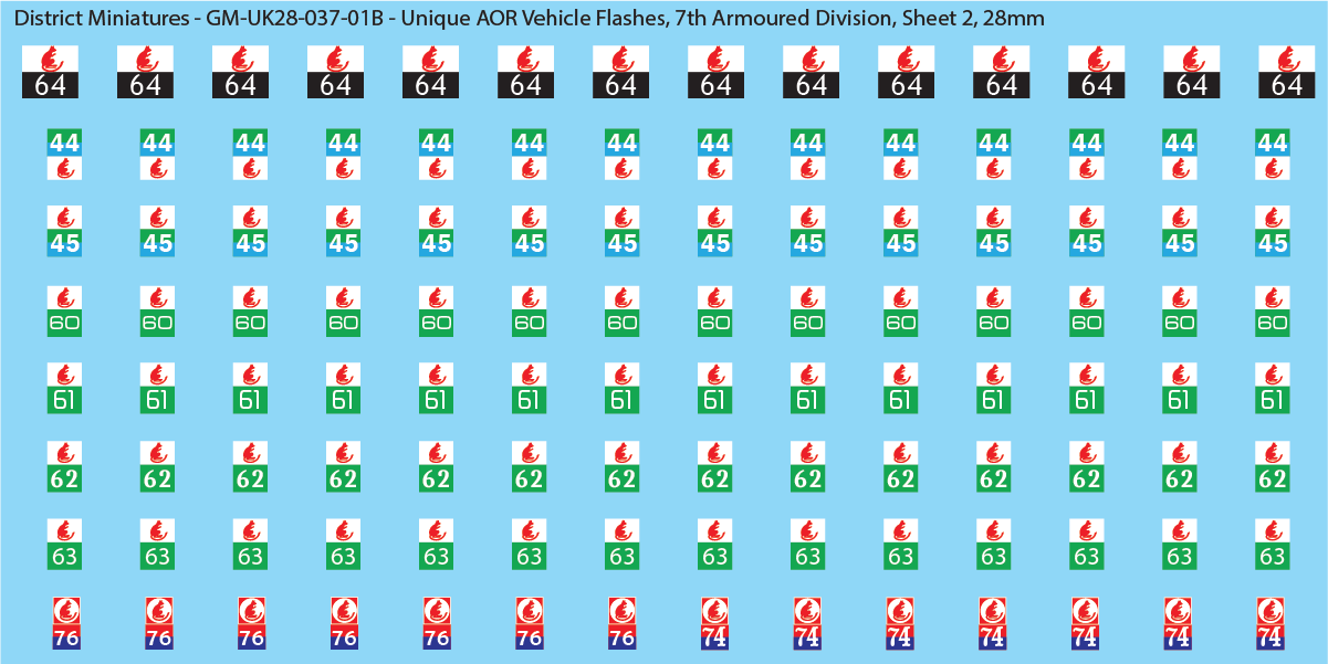 WW2 British - UK Unique AOR Flashes (Multiple Options), 28mm Decals