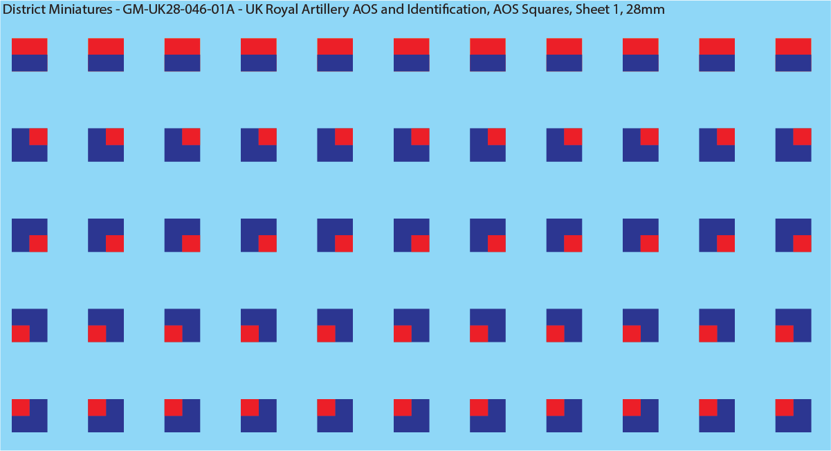 WW2 British - UK Royal Artillery AOS and Identification (Multiple Options), 28mm Decals