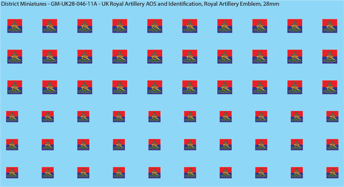 WW2 British - UK Royal Artillery AOS and Identification (Multiple Options), 28mm Decals