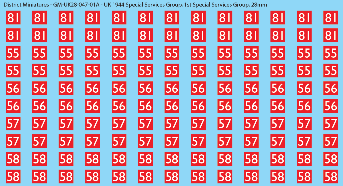 WW2 British - UK 1944 Special Services Group (Multiple Options), 28mm Decals