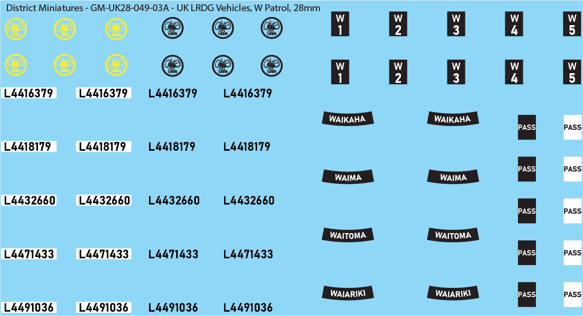 WW2 British - UK LRDG Vehicles and Patrol Markings (Multiple Options), 28mm Decals