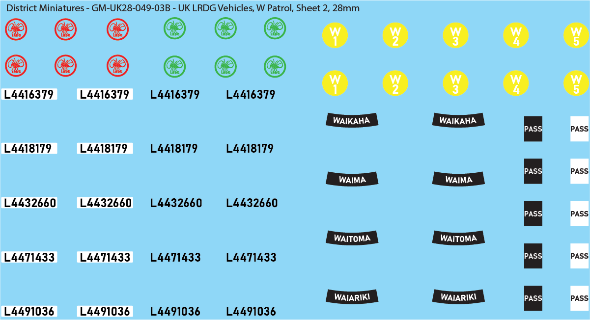 WW2 British - UK LRDG Vehicles and Patrol Markings (Multiple Options), 28mm Decals