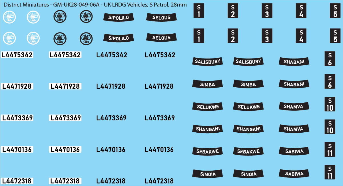WW2 British - UK LRDG Vehicles and Patrol Markings (Multiple Options), 28mm Decals