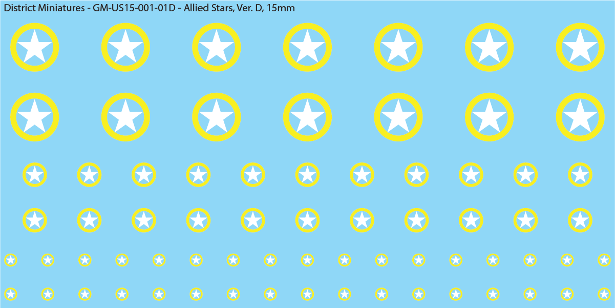 WW2 US and Allied Stars, 15mm Decals