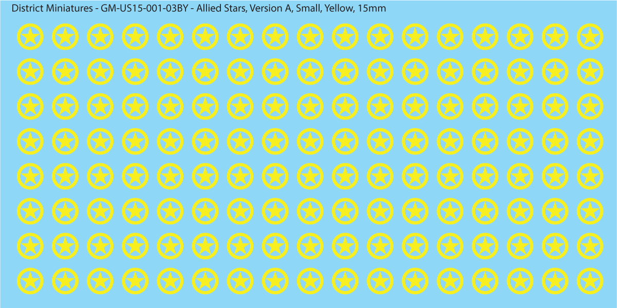 WW2 US and Allied Stars, 15mm Decals