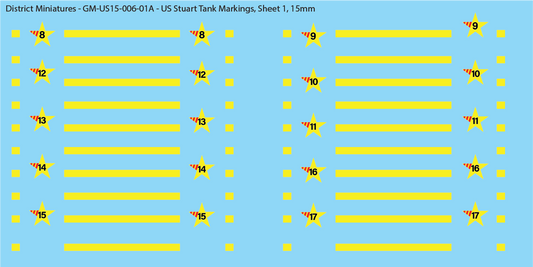 WW2 US Stuart Tank Decals, 15mm Decals
