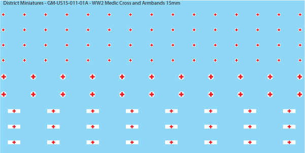 WW2 US Medic Cross and Armbands, 15mm Decals