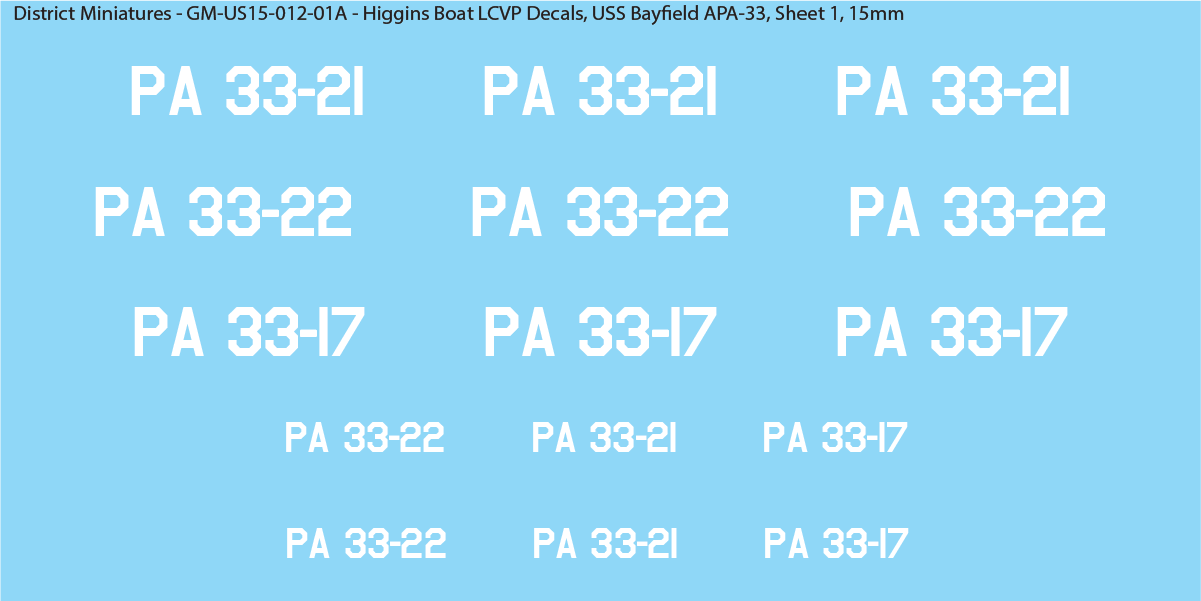 WW2 US Higgins Boat LCVP Decals (Multiple Options), 15mm Decals