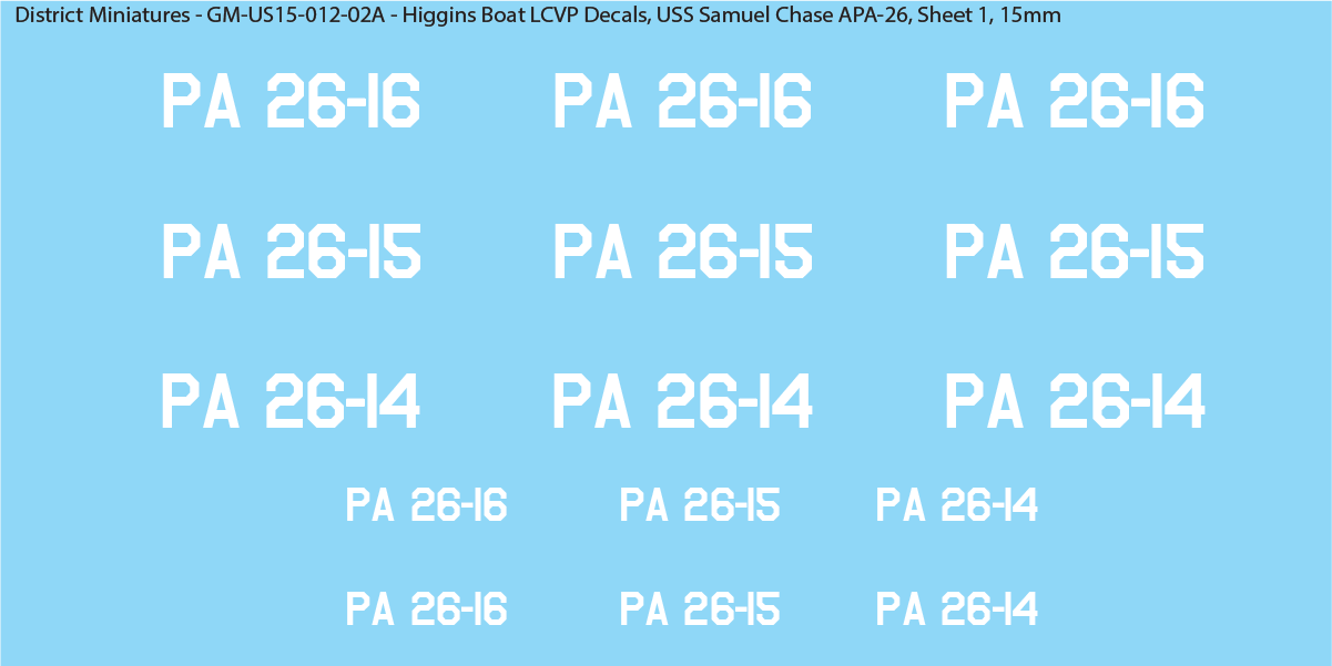 WW2 US Higgins Boat LCVP Decals (Multiple Options), 15mm Decals