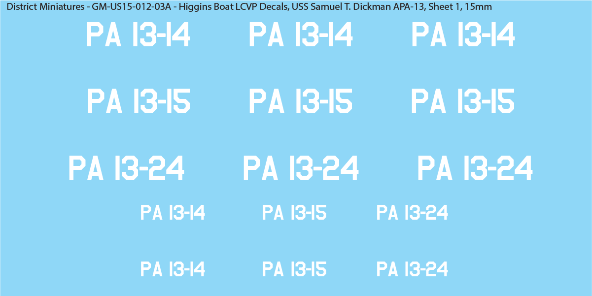 WW2 US Higgins Boat LCVP Decals (Multiple Options), 15mm Decals