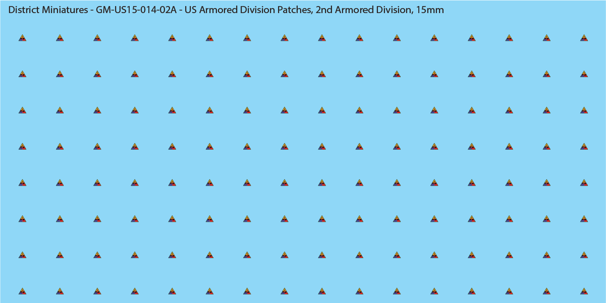 WW2 US - US Armored Division Patches (Multiple Options), 15mm Decals