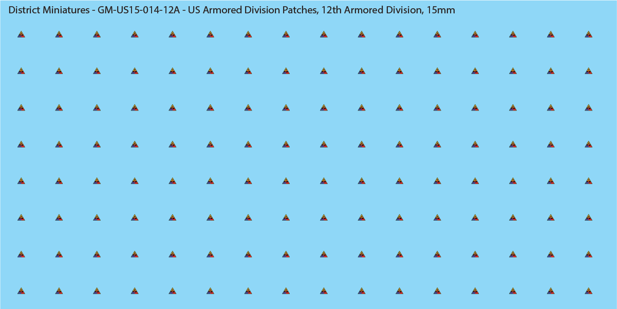 WW2 US - US Armored Division Patches (Multiple Options), 15mm Decals