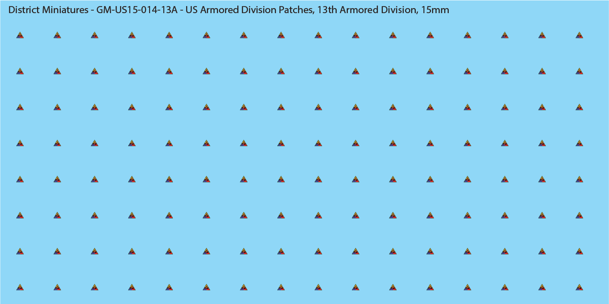 WW2 US - US Armored Division Patches (Multiple Options), 15mm Decals