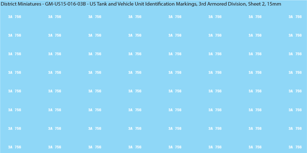 WW2 US - US Tanks and Vehicle Unit Identification Markings, 15mm Decals