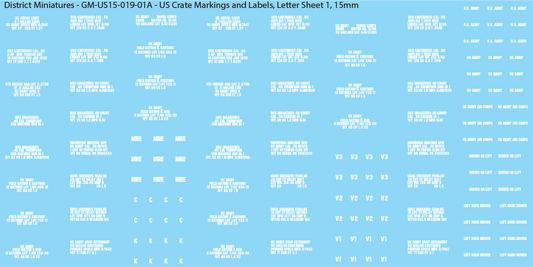WW2 US - US Crate Markings and Labels, Sheet 1, 15mm Decals