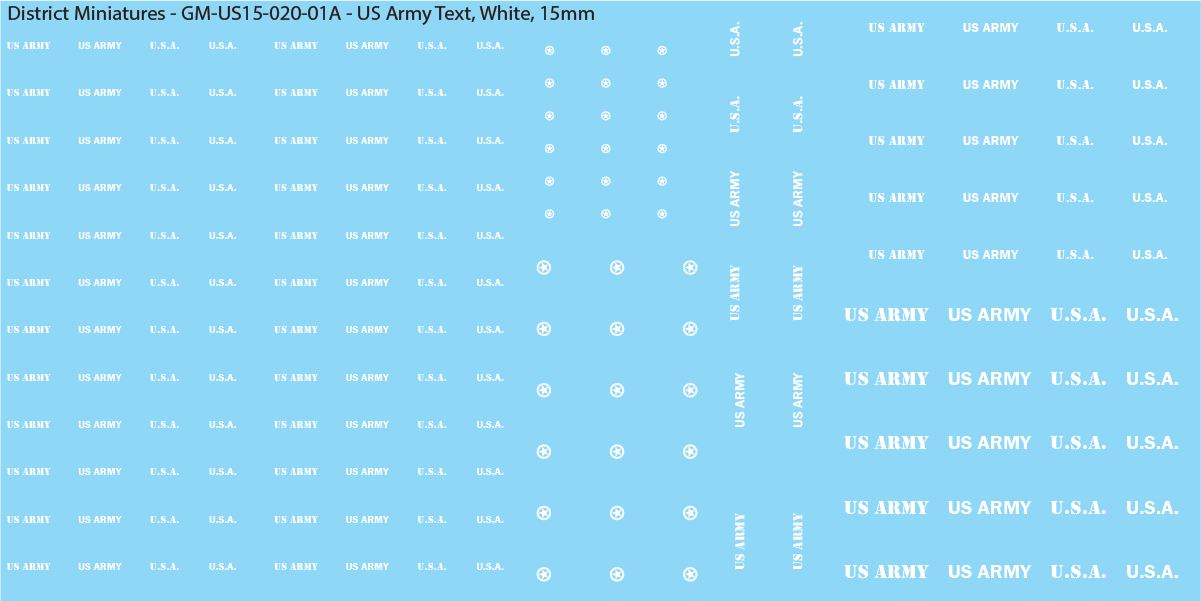 US Army Text, 15mm Decals