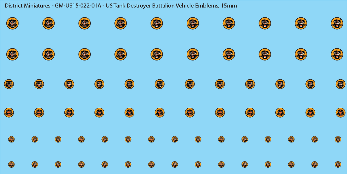 WW2 US - US Tank Destroyer Battalion Vehicle Emblems, 15mm Decals