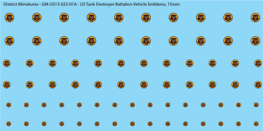 WW2 US - US Tank Destroyer Battalion Vehicle Emblems, 15mm Decals