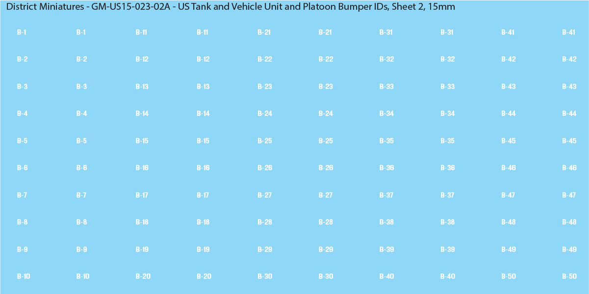 WW2 US - US Tanks and Vehicle Unit and Platoon Bumper IDs, 15mm Decals