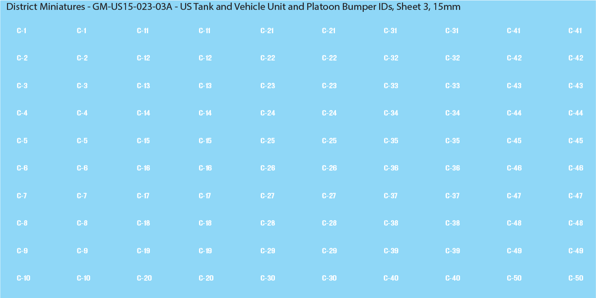 WW2 US - US Tanks and Vehicle Unit and Platoon Bumper IDs, 15mm Decals