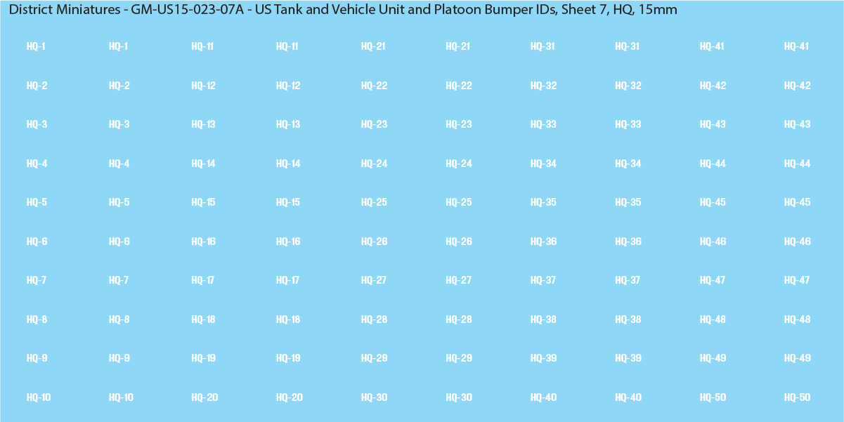 WW2 US - US Tanks and Vehicle Unit and Platoon Bumper IDs, 15mm Decals