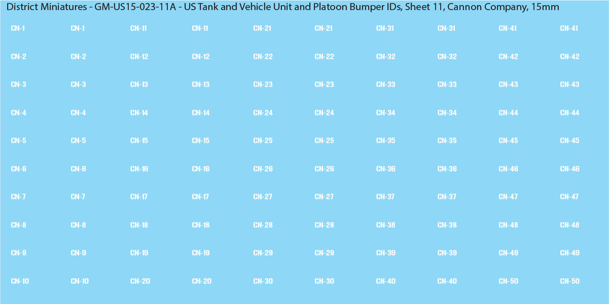WW2 US - US Tanks and Vehicle Unit and Platoon Bumper IDs, 15mm Decals