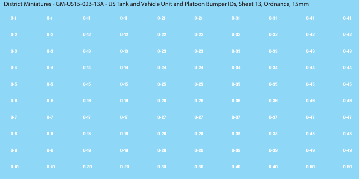WW2 US - US Tanks and Vehicle Unit and Platoon Bumper IDs, 15mm Decals