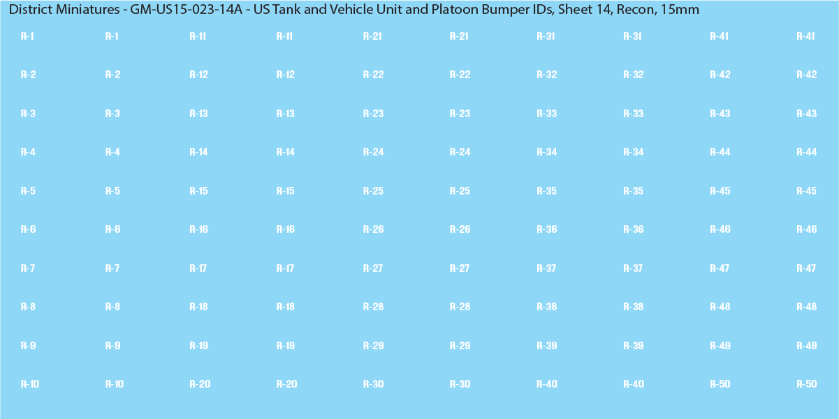 WW2 US - US Tanks and Vehicle Unit and Platoon Bumper IDs, 15mm Decals