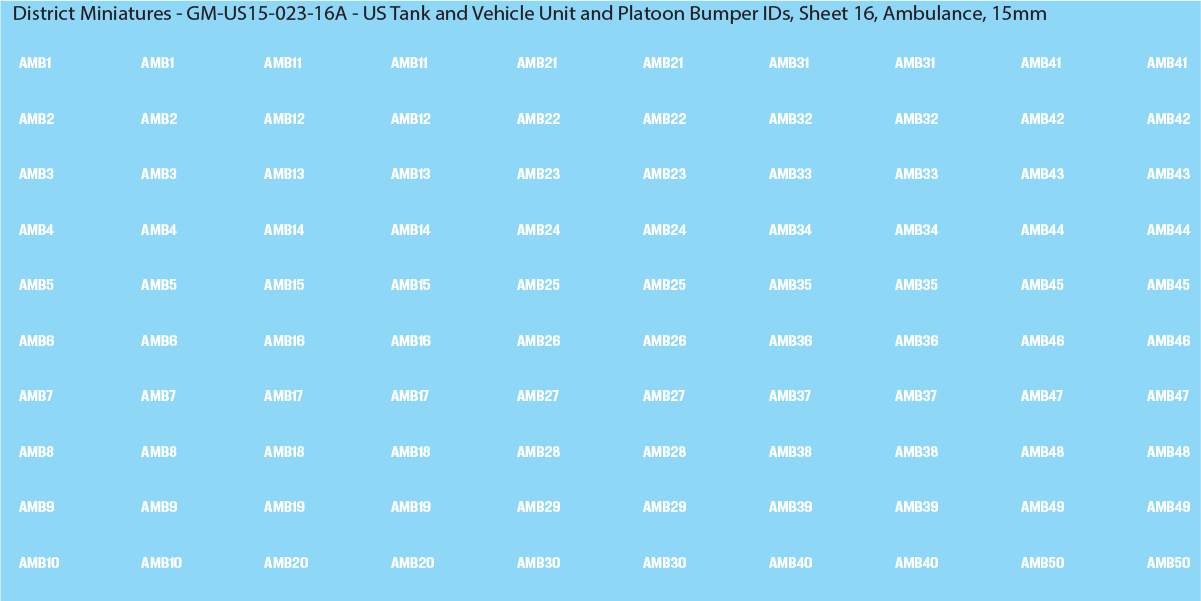 WW2 US - US Tanks and Vehicle Unit and Platoon Bumper IDs, 15mm Decals