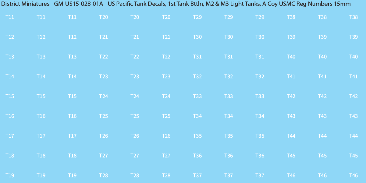 WW2 US Pacific Decals, 1st Tank Battalion M2 & M3 Light Tanks (Multiple Options), 15mm Decals