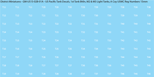 WW2 US Pacific Decals, 1st Tank Battalion M2 & M3 Light Tanks (Multiple Options), 15mm Decals